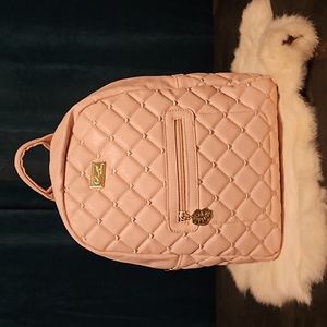 Betsey Johnson Medium Quilted Pink Vegan PU Black Canvas Straps Backpack